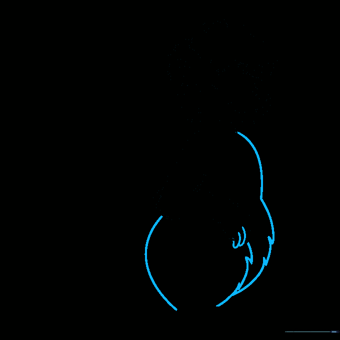 Drawing the chest and leg of Mr. Skunk using curved, textured lines.