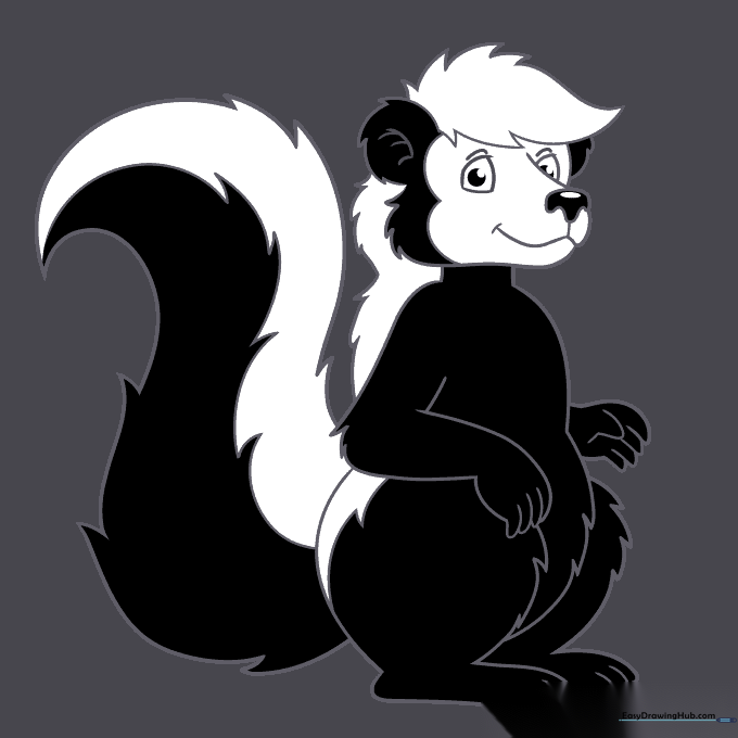 Finished Mr. Skunk drawing with black and white coloring.