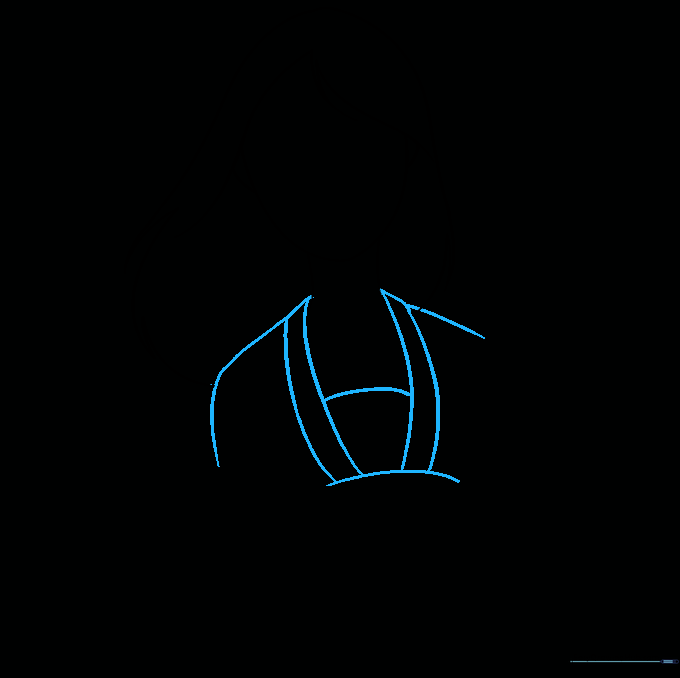 Drawing the layered collar of Mulan's traditional kimono.