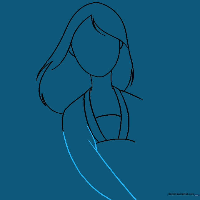 Adding the outlines for Mulan's arms and shoulders.