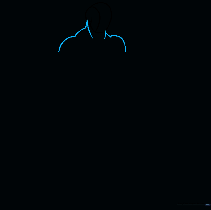 Drawing the neck and shoulder muscles with curved lines.