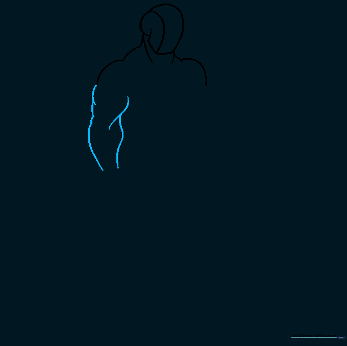 Outlining the bicep and tricep muscles on the upper arm.