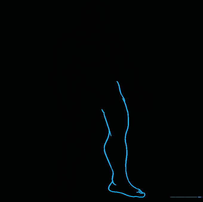 Outlining the second leg to complete the figure's stance.