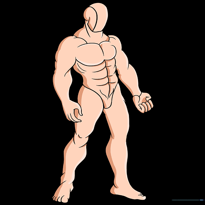 Finalized muscular figure drawing ready for coloring.