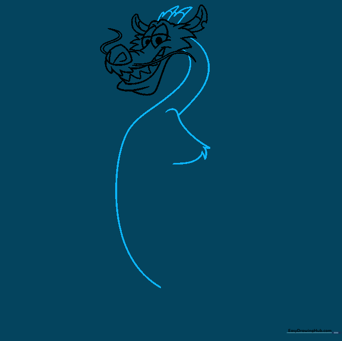 Adding horns to the head and sketching the neck and arm structure.