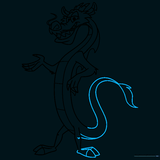 Completing the feet and adding the tail with a tuft.