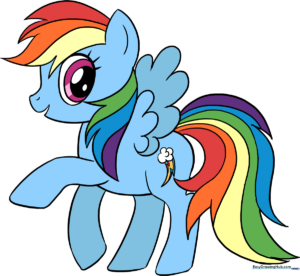Vibrant, finished illustration of Rainbow Dash, showcasing her signature rainbow mane and blue coat.