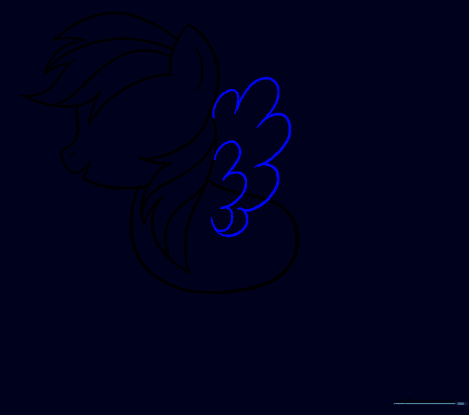 Drawing the layered, scalloped wings of the pegasus.