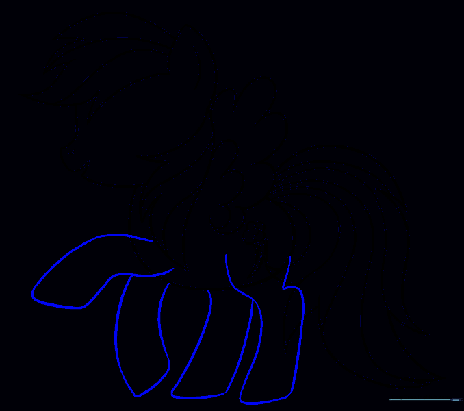 Sketching the four legs of the pony with rounded hooves.