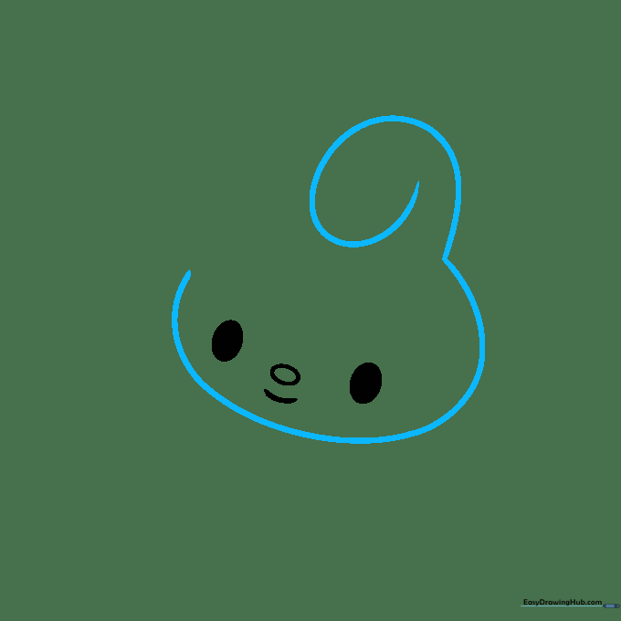 Drawing the outline of My Melody's head and the start of her long, floppy bunny ear.