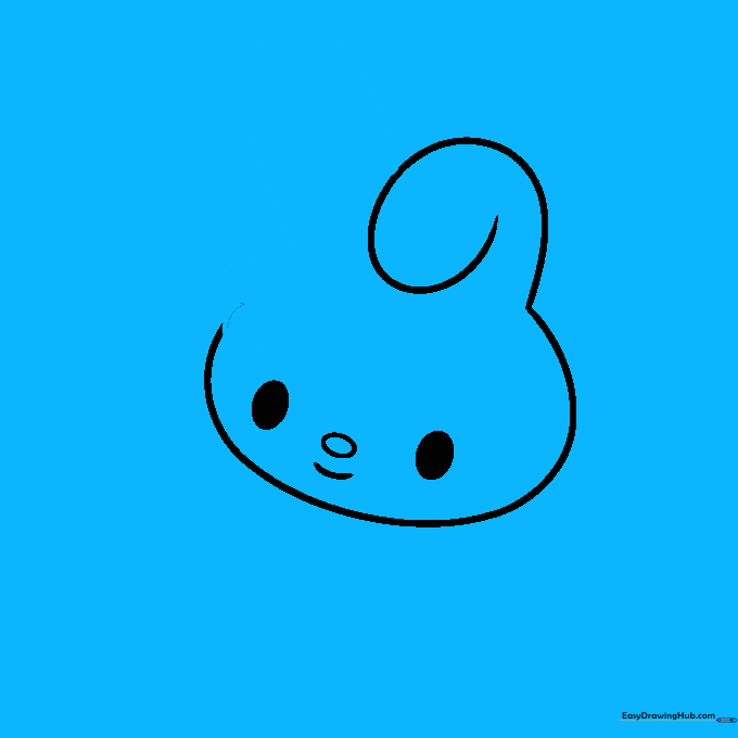 Adding a decorative flower to the base of My Melody's ear using simple U-shaped lines.