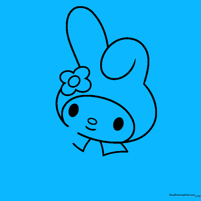 Drawing My Melody's first arm and hand with a simple curved line.