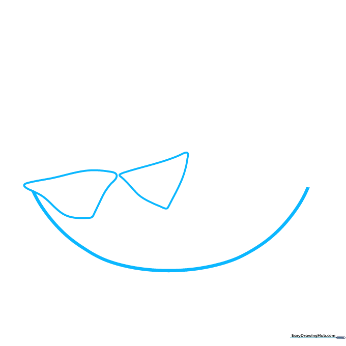 A pencil sketch showing a curved plate base and two triangular tortilla chips.