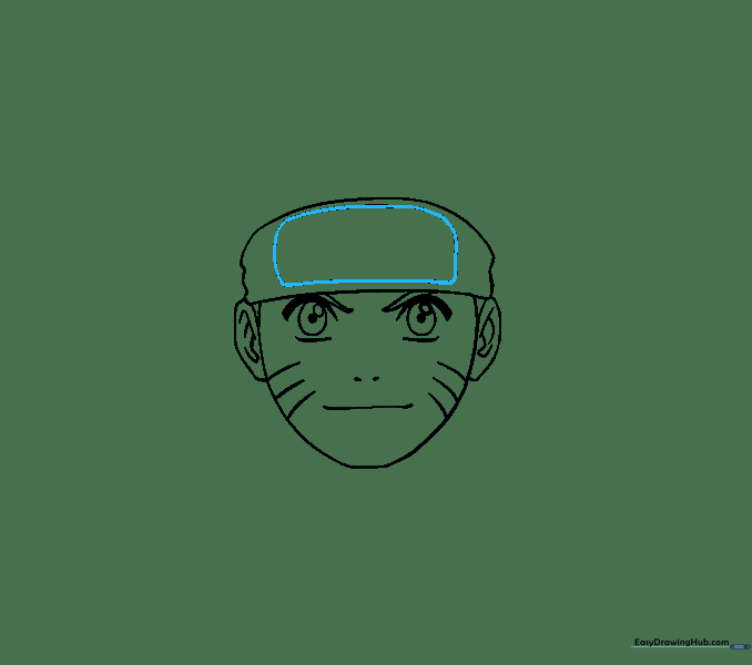 Drawing the metal plate rectangle on the headband.