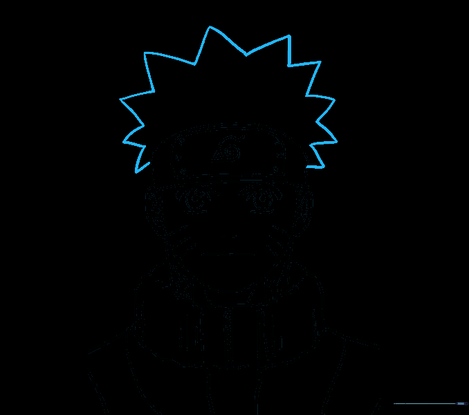 Drawing the final spiky hair shape on top of the head.
