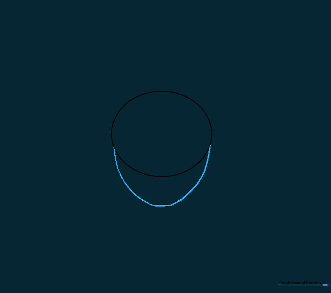 Adding a curved jawline beneath the initial circle to shape the face.