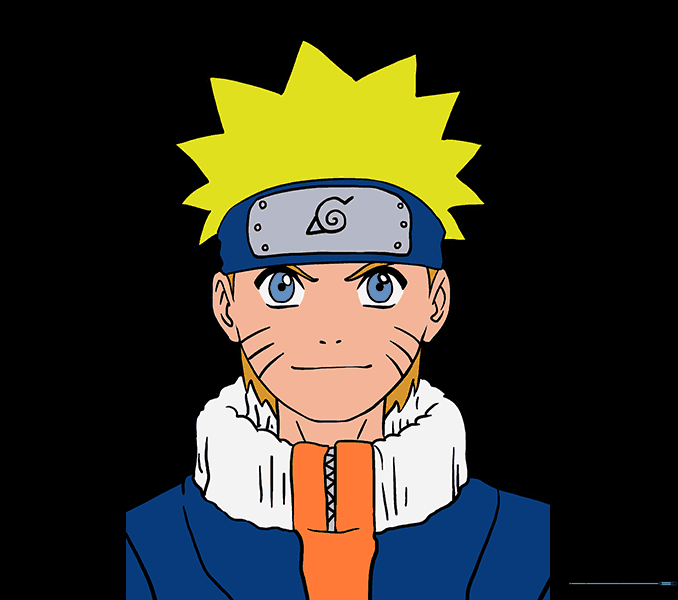 The finished, colored drawing of Naruto.