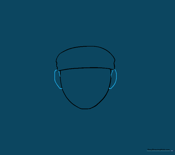 Adding oval shapes on the sides of the head to represent ears.