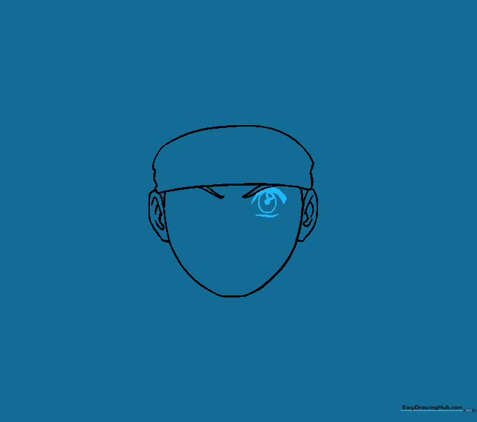 Drawing the detailed eye with pupil and shading.
