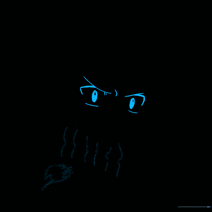 Detailed drawing of Natsu's intense anime-style eyes