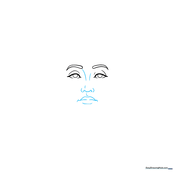 Pencil sketch focusing on the side profile of Nefertiti's nose and lips.