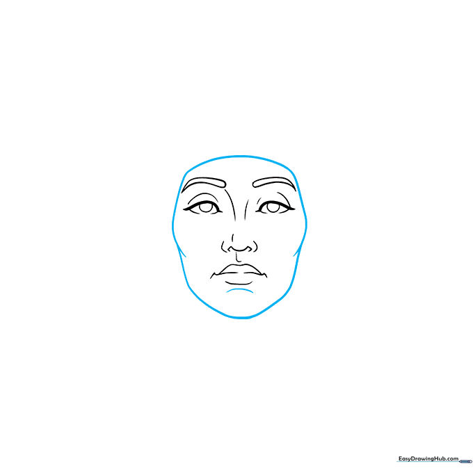 Drawing the outline of Nefertiti's face and chin contour.