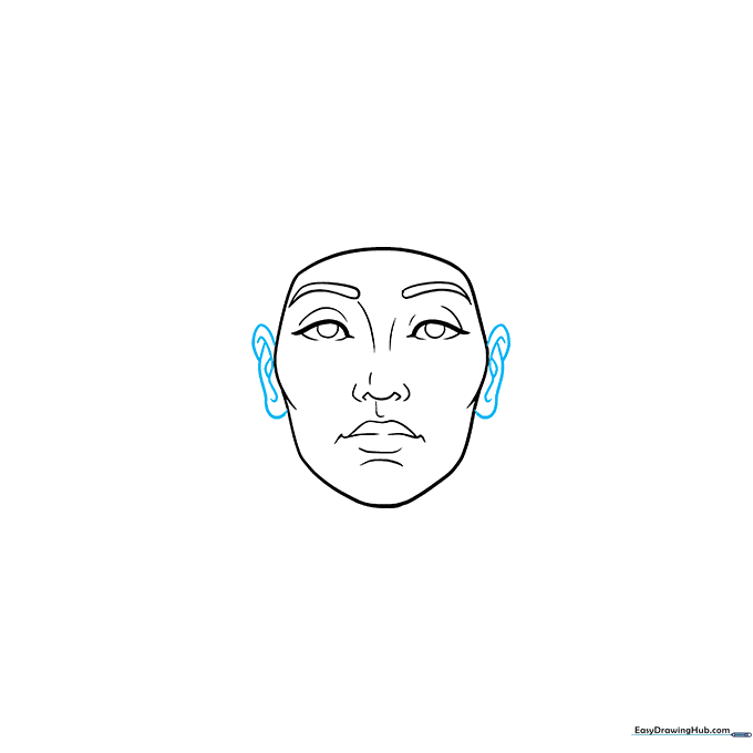 Adding detail to Nefertiti's ear using overlapping curved lines.