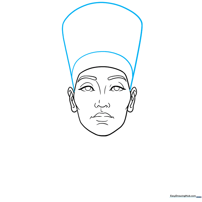 Sketching the tall, iconic headdress of Queen Nefertiti.