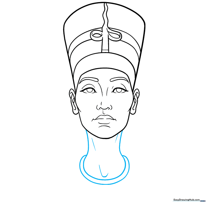 Drawing the neck and the base of the royal collar.