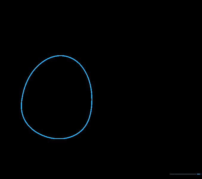 A light pencil sketch of an egg-shaped oval representing the head of a clownfish.