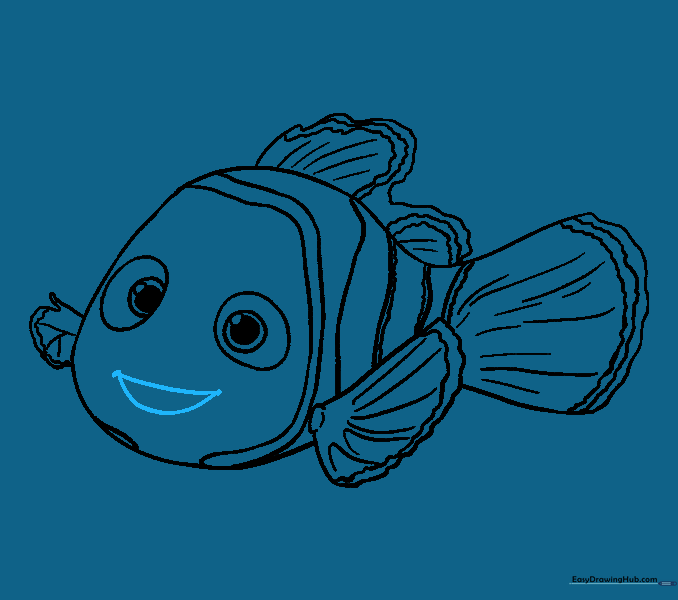 A wide, friendly U-shaped mouth drawn on the face.