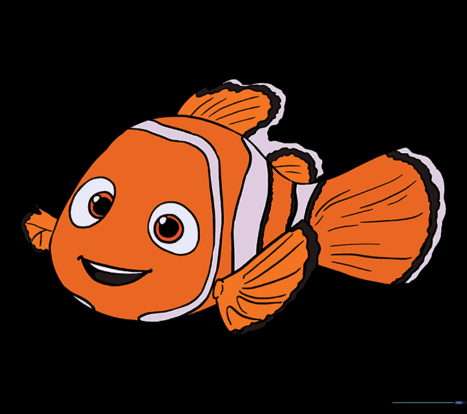 The final colored Nemo drawing featuring orange, white, and black stripes.