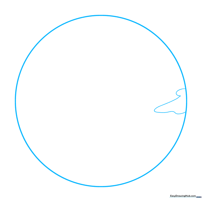 A hand-drawn light pencil circle representing the base of the planet Neptune on a white background.