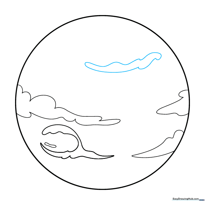 Adding an elongated cloud shape to the northern hemisphere of the planet drawing.