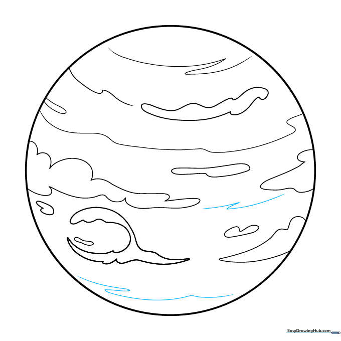 Finalizing the planet sketch with additional atmospheric lines in the southern hemisphere.