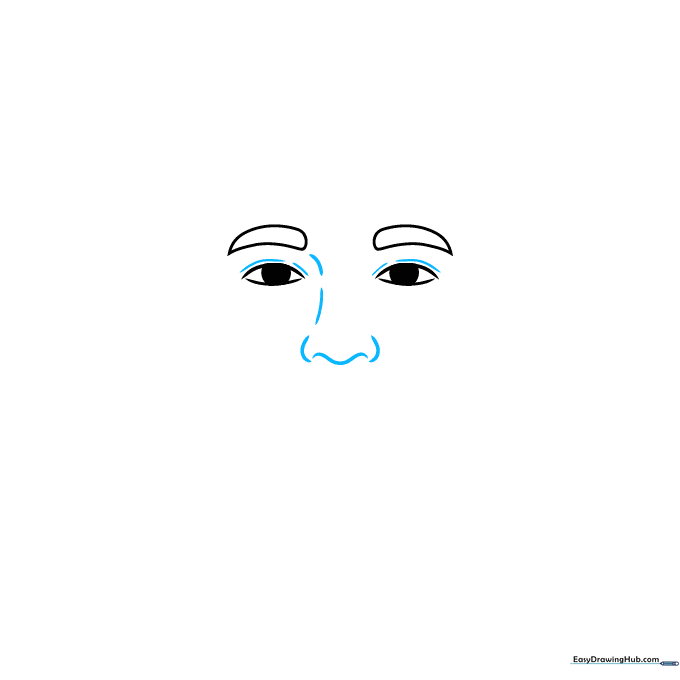 Pencil drawing showing the addition of eyelid creases and the bridge of the nose.