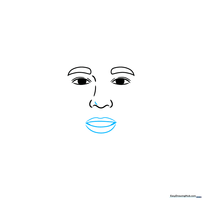Drawing of a smiling mouth with teeth details and nose tip.
