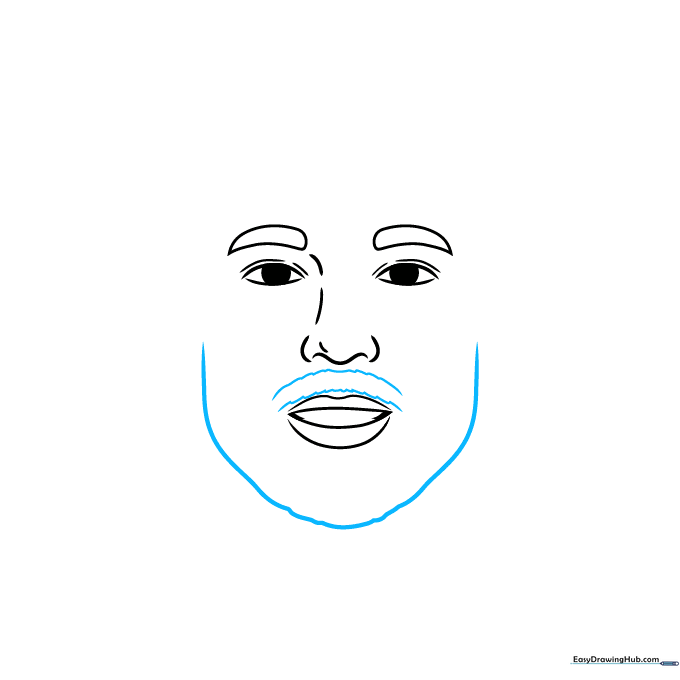 Pencil sketch of the lower face, including mustache, chin, and jawline.