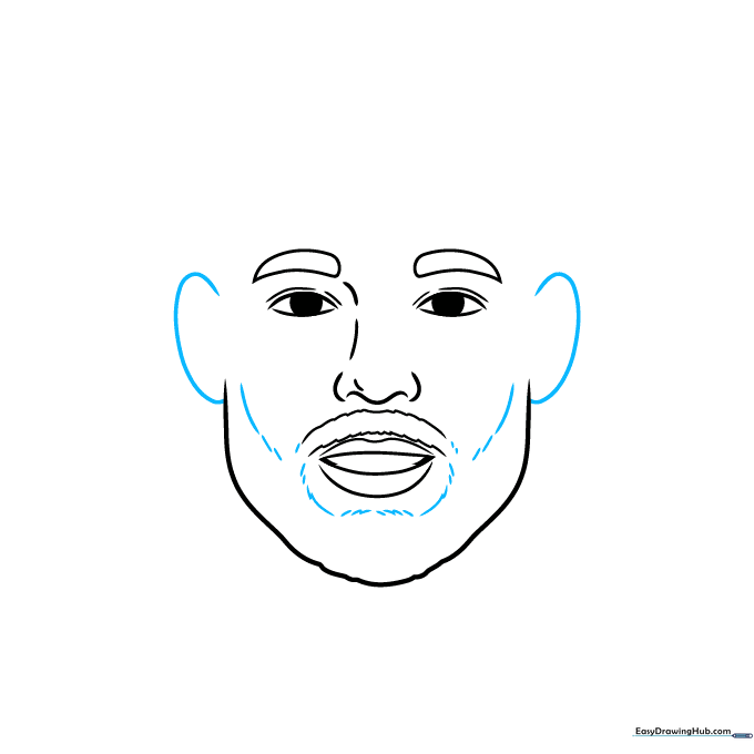 Drawing showing the addition of ears and the outline of the beard.