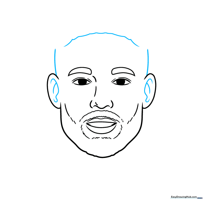 Pencil sketch detailing the ears and the start of the hairline.