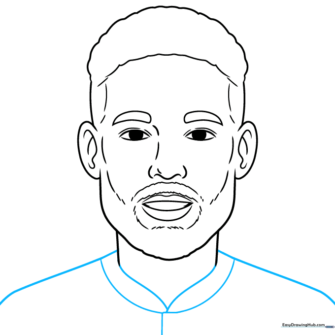 Pencil sketch showing the shoulders and the collar of the jersey.