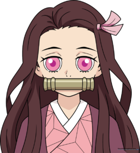 Colorful, completed illustration of Nezuko Kamado from Demon Slayer.