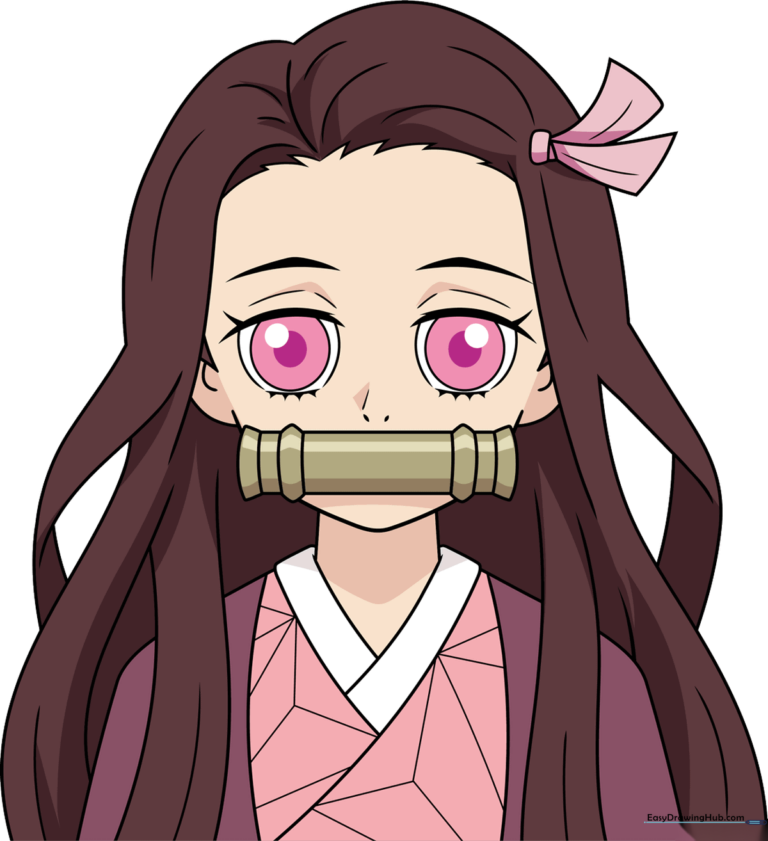 Colorful, completed illustration of Nezuko Kamado from Demon Slayer.