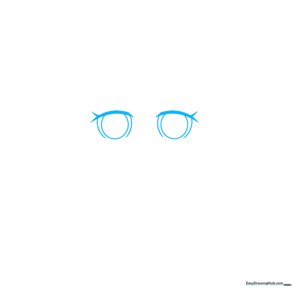 Close-up sketch of Nezuko Kamado's anime-style eyes with thick upper lash lines.