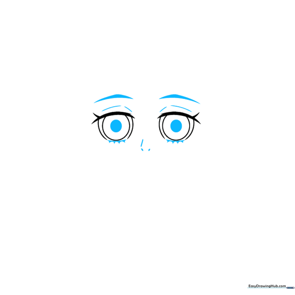 Detailed sketch showing Nezuko's pupils, nose, and sharp eyebrows.