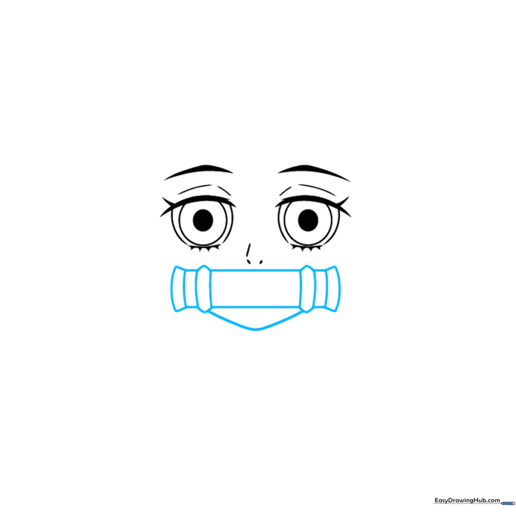 Sketch of Nezuko's face featuring the bamboo mouthpiece and chin outline.