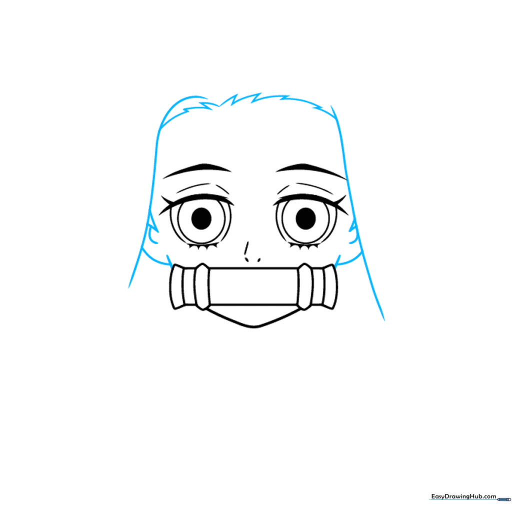 Sketch of Nezuko's hair framing her face and ears.
