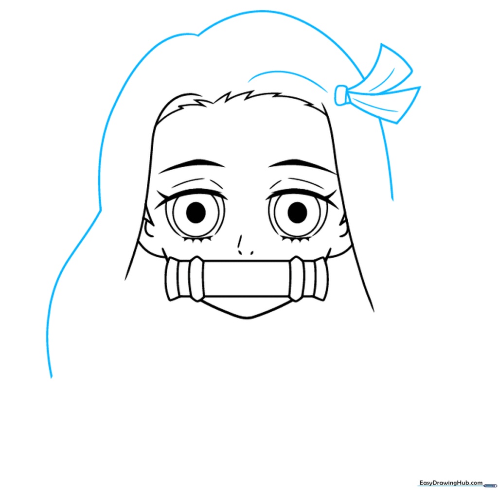 Sketch showing the top of Nezuko's head and her hair bow.