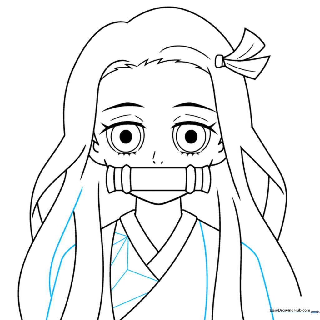Sketch of Nezuko's kimono with geometric triangle patterns.