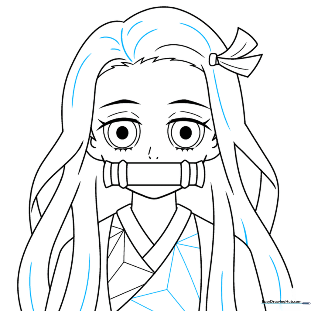 Final line art of Nezuko Kamado ready for coloring.